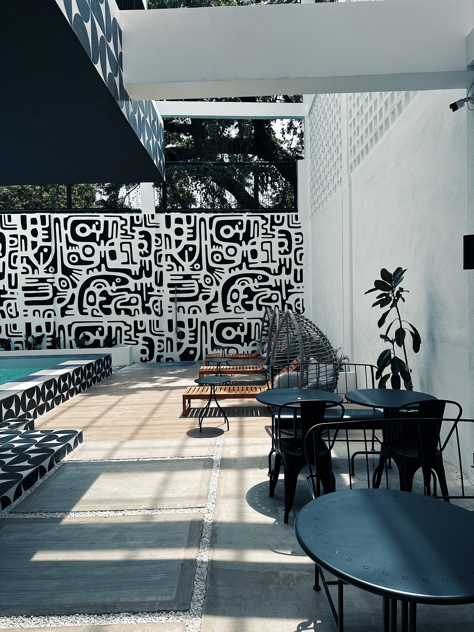 The open pool area adjacent to 2nd Home Coffee Shop at the Baden Powell complex